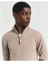 Fine Wool Sweater Half-Zip Beige