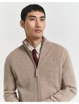 Fine Wool Cardigan with Beige Zip
