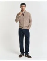 Fine Wool Cardigan with Beige Zip