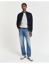 Fine wool cardigan with blue zip