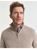 Pull en maille avec demi-fermeture Éclair Beige