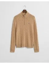Pull en Laine Beige à Demi Fermeture Éclair