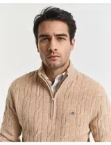 Pull en Laine Beige à Demi Fermeture Éclair