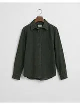 Camisa Regular Fit de Terciopelo Verde