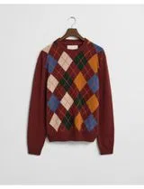 Red Argyle Knit Sweater