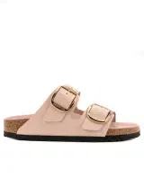 Sandálias Arizona Big Buckle Leather Patent Rosa Estreito