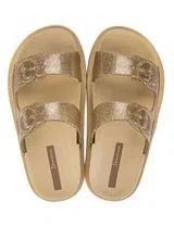 Chinelos Follow Print Kids Bege Glitter