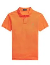 Pólo Slim Fit Laranja Logotipo Verde
