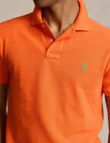 Pólo Slim Fit Laranja Logotipo Verde