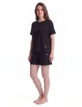 Pijama de manga curta Preto
