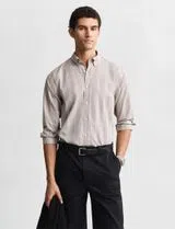 Camisa às riscas Regular Fil A Fil Castanho
