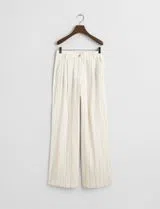 Calças Tailored Pleated Linen Bege