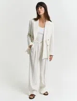 Calças Tailored Pleated Linen Bege