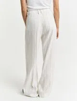 Calças Tailored Pleated Linen Bege