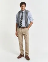 Beige Slim Twill Trousers