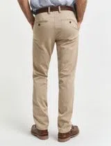 Beige Slim Twill Trousers