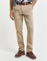 Beige Slim Twill Trousers
