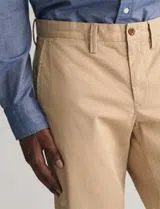 Beige Slim Twill Trousers