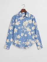 Camisa de Lino Azul con Estampado Floral