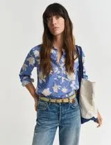 Camisa de Lino Azul con Estampado Floral