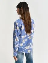 Camisa de Lino Azul con Estampado Floral