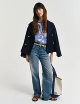 Camisa de Lino Azul con Estampado Floral