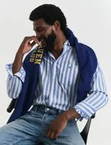 Classic Reg Stripe Poplin Shirt Blue