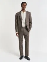 Pantalons de costume en flanelle Herringbone Marron