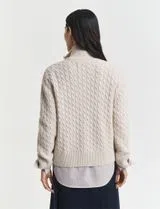 Cardigan de malha com fecho Bege