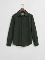 Camisa Regular Fit de Terciopelo Verde