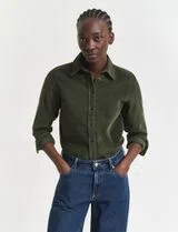 Camisa Regular Fit de Terciopelo Verde