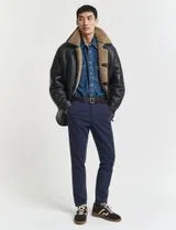 Calças Slim Herringbone Azul