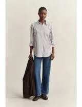 Camisa Rel Classic Poplin Striped Castanho