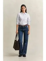 Camisa Slim Striped Poplin Azul