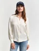 Camisa às riscas de cetim Bege