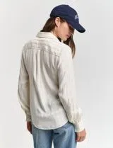 Camisa às riscas de cetim Bege