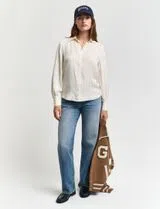 Camisa às riscas de cetim Bege