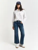 Cropped Kick Flare Jeans Blue