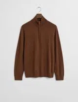 Brown Fine Wool Half-Zip Sweater