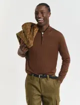 Brown Fine Wool Half-Zip Sweater