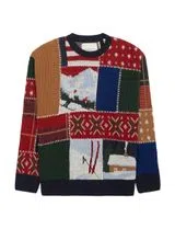 Blue Patchworked Knit Sweater