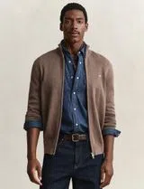 Cardigan de malha com fecho Castanho