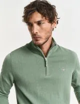 Knitted Jumper with Half Zip Green