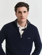 Pull Piqué à Demi-Fermeture Éclair Bleu