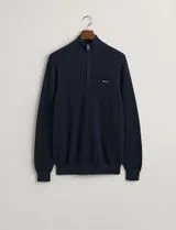 Pull Piqué à Demi-Fermeture Éclair Bleu