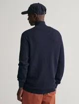Pull Piqué à Demi-Fermeture Éclair Bleu