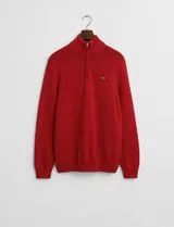 Knitted sweater with half zip Red