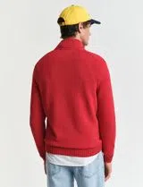 Knitted sweater with half zip Red