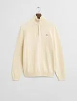 Beige Knit Sweater with Half Zip