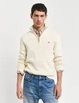 Beige Knit Sweater with Half Zip